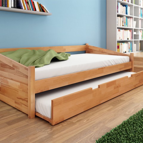 Łóżko ANNA TARTAK MEBLE drewniane w wybarwieniu buk z szufladą